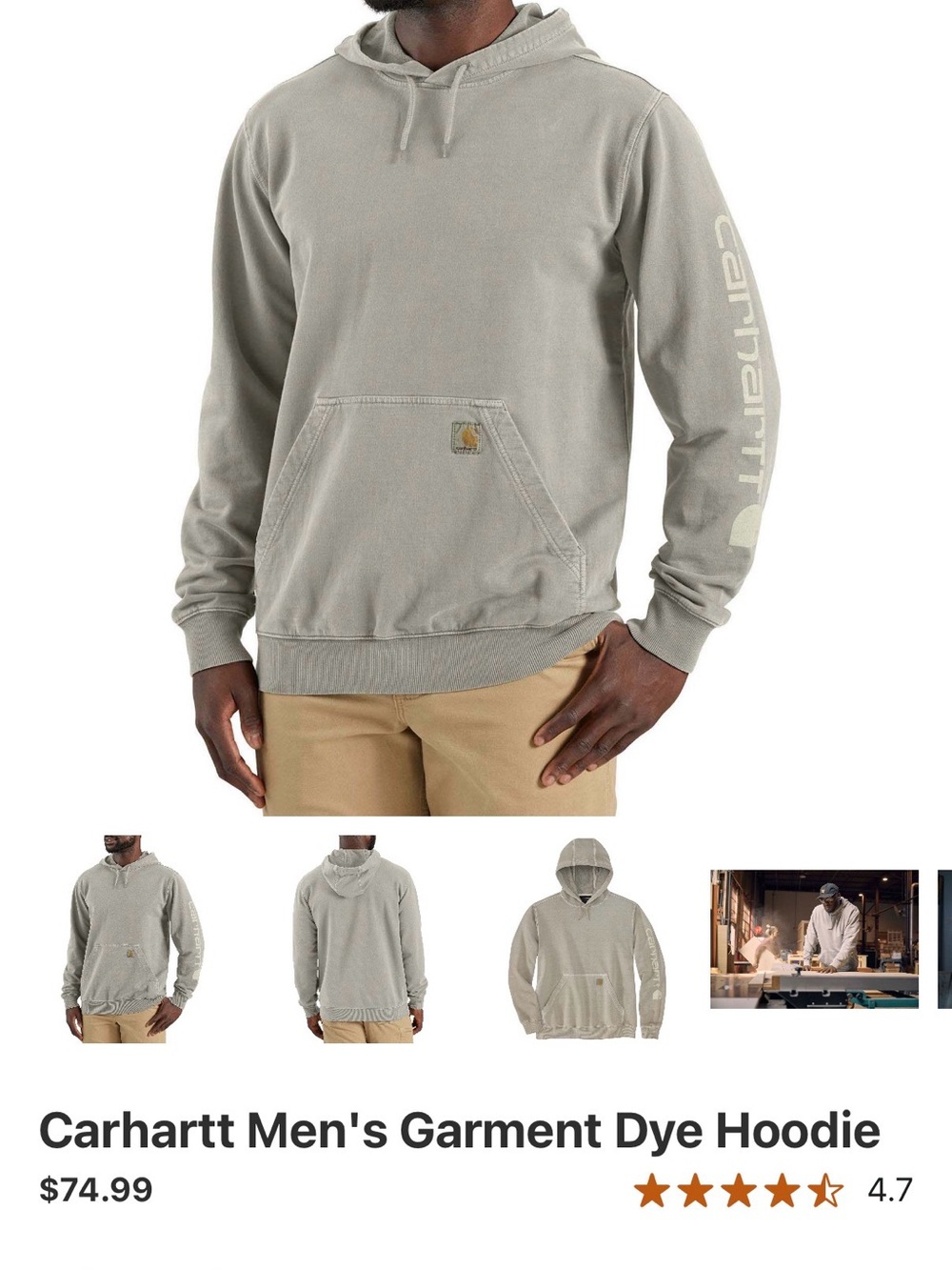 Carhartt Men's Pullover Hoodie in Light Olive Gray